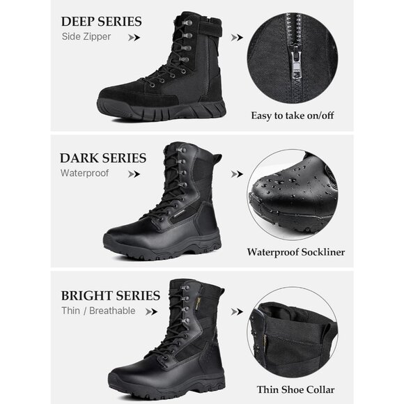 ⚡ Men's Dark Black Combat Suede Leather Lightweight Military Work Desert Boot - Picture 6 of 7